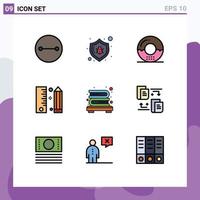 Universal Icon Symbols Group of 9 Modern Filledline Flat Colors of bookcase pencil donut development coding Editable Vector Design Elements