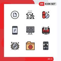 Pictogram Set of 9 Simple Filledline Flat Colors of technology study road education mobile Editable Vector Design Elements