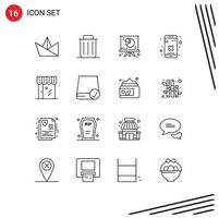 Editable Vector Line Pack of 16 Simple Outlines of ecommerce app chart delete close Editable Vector Design Elements