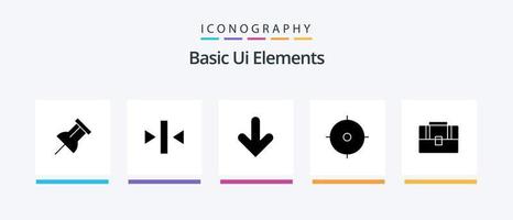 Basic Ui Elements Glyph 5 Icon Pack Including case. bag. down. aim. target. Creative Icons Design vector