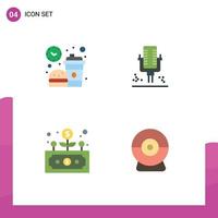 Modern Set of 4 Flat Icons and symbols such as break business lunch microphone finance Editable Vector Design Elements