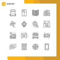 Mobile Interface Outline Set of 16 Pictograms of kite income side finance servers Editable Vector Design Elements