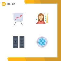 Pack of 4 Modern Flat Icons Signs and Symbols for Web Print Media such as board server player women globe Editable Vector Design Elements