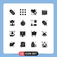 16 User Interface Solid Glyph Pack of modern Signs and Symbols of learning file heart location document creative Editable Vector Design Elements