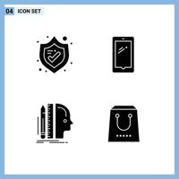 Pictogram Set of 4 Simple Solid Glyphs of protection human phone android size Editable Vector Design Elements