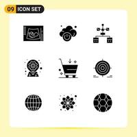 Editable Vector Line Pack of 9 Simple Solid Glyphs of pin location app geo development Editable Vector Design Elements