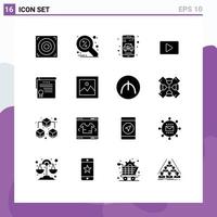 Set of 16 Modern UI Icons Symbols Signs for degrees certificate online player paly Editable Vector Design Elements