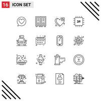 Group of 16 Outlines Signs and Symbols for ecology hardware breakup gadget computers Editable Vector Design Elements