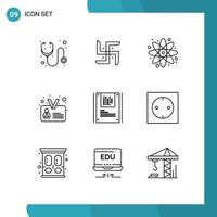 Mobile Interface Outline Set of 9 Pictograms of cryptography user atom identity id Editable Vector Design Elements