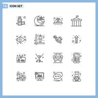 Group of 16 Modern Outlines Set for greece columns day citadel safety Editable Vector Design Elements