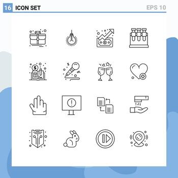 Mobile Interface Outline Set of 16 Pictograms of distributed ledger book currency graph science chemistry Editable Vector Design Elements