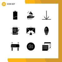 Set of 9 Modern UI Icons Symbols Signs for email communication vessel bell note Editable Vector Design Elements