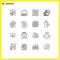 Pack of 16 Modern Outlines Signs and Symbols for Web Print Media such as human outsourcing cloud outsource storage Editable Vector Design Elements