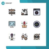 Modern Set of 9 Filledline Flat Colors and symbols such as up rocket multimedia computer finance Editable Vector Design Elements