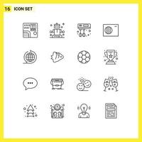 Set of 16 Modern UI Icons Symbols Signs for fish business network cook global business conditioner Editable Vector Design Elements