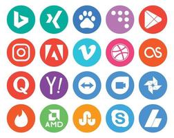 20 social medios de comunicación icono paquete incluso google dúo buscar vimeo yahoo quora vector