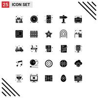 Modern Set of 25 Solid Glyphs Pictograph of travel case wall clock pointer direction Editable Vector Design Elements