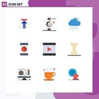 Set of 9 Commercial Flat Colors pack for media error cloud devices cellphone Editable Vector Design Elements