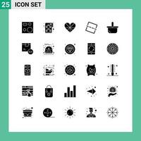 moderno conjunto de 25 sólido glifos y símbolos tal como cesta foto comienzo arriba imagen favorito editable vector diseño elementos