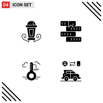 Set of Vector Solid Glyphs on Grid for light temperature lantern knowledge weather Editable Vector Design Elements