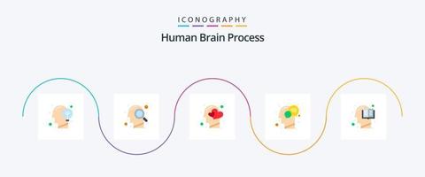 humano cerebro proceso plano 5 5 icono paquete incluso mente. cabeza. buscar. comunicación. corazón vector