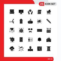 25 User Interface Solid Glyph Pack of modern Signs and Symbols of weding trolly earth saving scratch pad notebook Editable Vector Design Elements