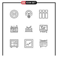 Mobile Interface Outline Set of 9 Pictograms of celebration thinking frame graphic creativity Editable Vector Design Elements