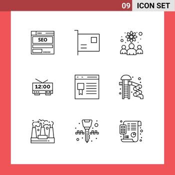 grupo de 9 9 contornos señales y símbolos para hora reloj dispositivos científicos físicos editable vector diseño elementos