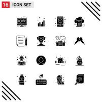 Modern Set of 16 Solid Glyphs Pictograph of paper letter time computing document Editable Vector Design Elements