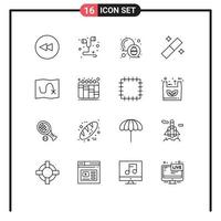 Pack of 16 Modern Outlines Signs and Symbols for Web Print Media such as iteration route color map graphic Editable Vector Design Elements