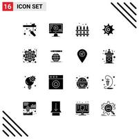 Set of 16 Modern UI Icons Symbols Signs for like globe fence teeth gear Editable Vector Design Elements