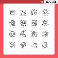 Universal Icon Symbols Group of 16 Modern Outlines of audio record meter microphone mother Editable Vector Design Elements