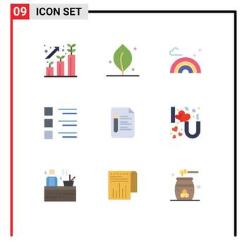 Group of 9 Modern Flat Colors Set for text view rainbow menu details Editable Vector Design Elements