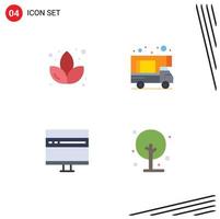 Universal Icon Symbols Group of 4 Modern Flat Icons of lotus development camping browser farm Editable Vector Design Elements