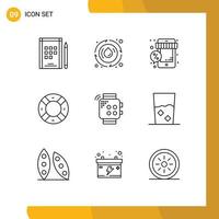 Mobile Interface Outline Set of 9 Pictograms of watch ui online support help Editable Vector Design Elements