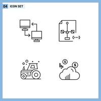 4 User Interface Line Pack of modern Signs and Symbols of computer file sharing develop farm Editable Vector Design Elements