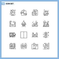 Set of 16 Commercial Outlines pack for city web sport online tools Editable Vector Design Elements