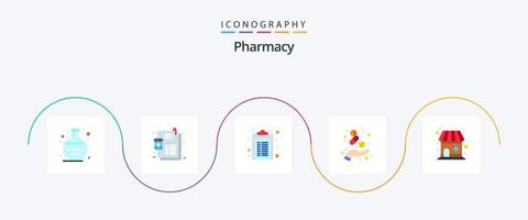 farmacia plano 5 5 icono paquete incluso farmacia. salud. cuidado de la salud. mano. cápsula vector