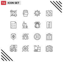 Set of 16 Modern UI Icons Symbols Signs for idea todo sun file party Editable Vector Design Elements