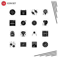 Pictogram Set of 16 Simple Solid Glyphs of media seo gear diet lamp bulb Editable Vector Design Elements