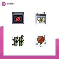 User Interface Pack of 4 Basic Filledline Flat Colors of app bamboo web web options chinese Editable Vector Design Elements