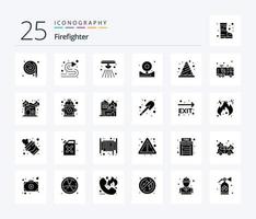 Firefighter 25 Solid Glyph icon pack including fireman. fire. attention. emergency. sign vector