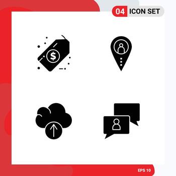 moderno conjunto de 4 4 sólido glifos y símbolos tal como dólar datos distancia navegación chateando editable vector diseño elementos