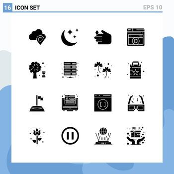 moderno conjunto de dieciséis sólido glifos pictografía de árbol adn mano conocimiento web editable vector diseño elementos