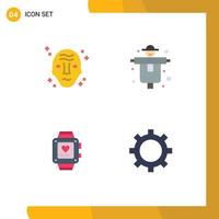 Mobile Interface Flat Icon Set of 4 Pictograms of alien handwatch space farm heart Editable Vector Design Elements