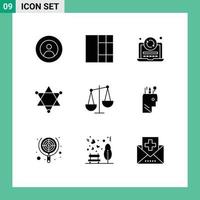 Mobile Interface Solid Glyph Set of 9 Pictograms of libra business refresh balance science Editable Vector Design Elements