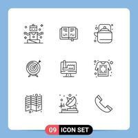 User Interface Pack of 9 Basic Outlines of mission business outdoor archive target Editable Vector Design Elements