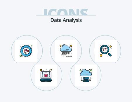 Data Analysis Line Filled Icon Pack 5 Icon Design. css. preferences. technology. data. security vector