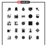 Group of 25 Solid Glyphs Signs and Symbols for household baking easter education monitore Editable Vector Design Elements
