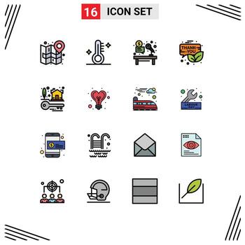 User Interface Pack of 16 Basic Flat Color Filled Lines of promotion gift box weather email hammer Editable Creative Vector Design Elements